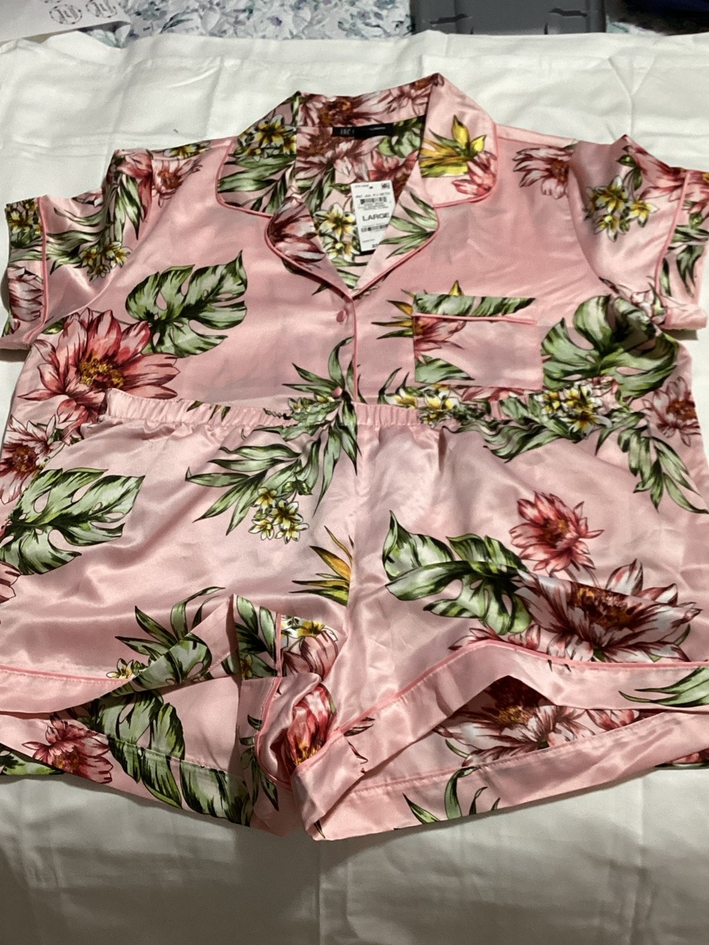 INC International Concepts Pink Floral Satin Pajama Set - Picture 3 of 3